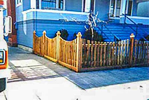 DiFranco Gate & Fence Company - Custom Built Picket Fences - Scalloped Top Picket Fence with Post Caps & kick board - Forestville, CA